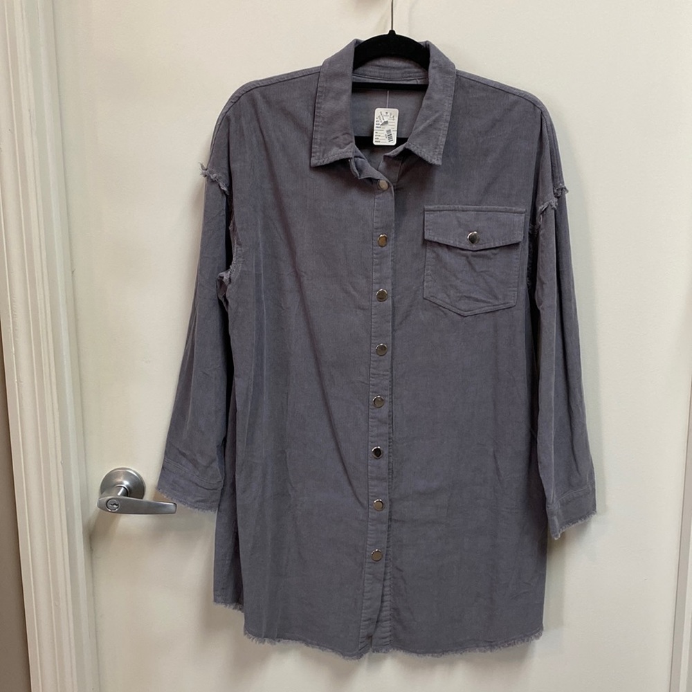 Gray Corduroy snap front long sleeve shirt